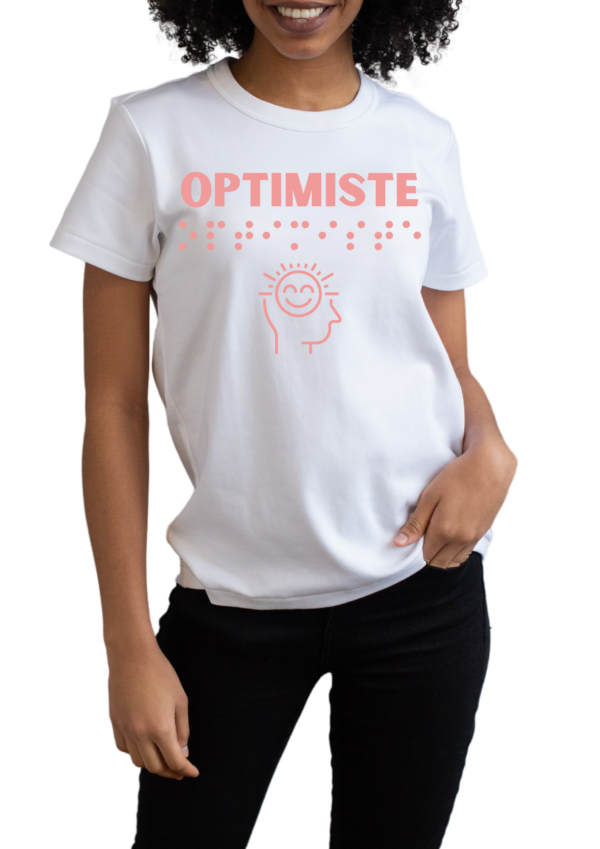 T-shirt femme - Inscription en braille Optimiste - Col avec description tactile – Image 5