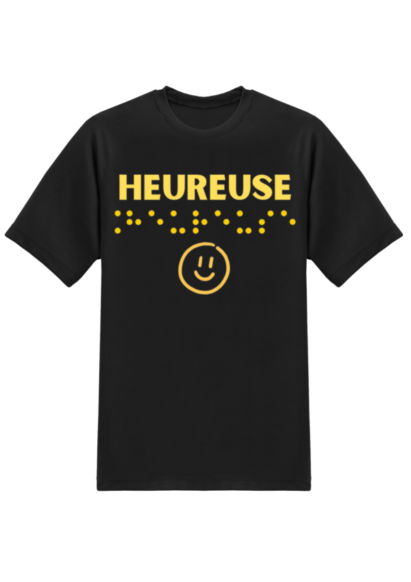 T-shirt femme - Inscription en braille Heureuse - Col avec description tactile – Image 2