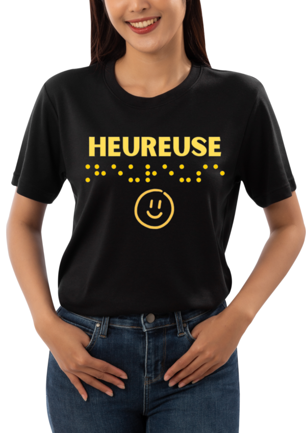 T-shirt femme - Inscription en braille Heureuse - Col avec description tactile – Image 5