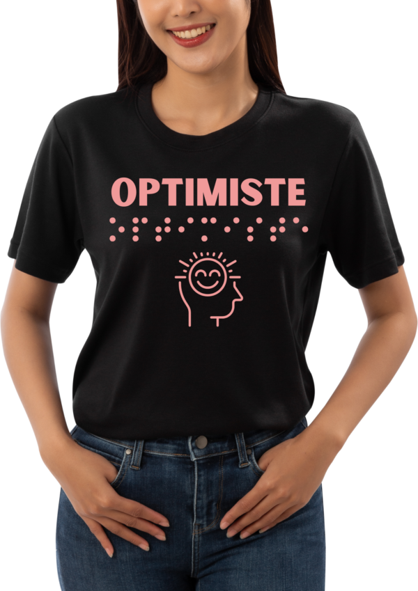 T-shirt femme - Inscription en braille Optimiste - Col avec description tactile – Image 2