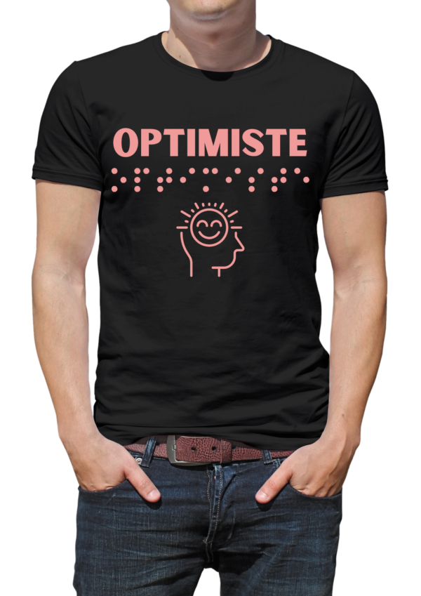 T-shirt homme - Inscription en braille Optimiste - Col avec description tactile – Image 2